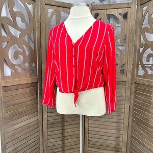 H&M Divided Red & White Striped Tie-Front Blouse – Size 12